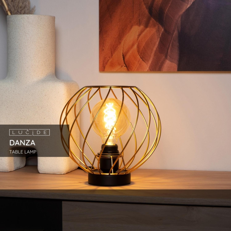Lucide DANZA - Stolová lampa - Ø 25 cm - 1xE27 - Matt Gold / Mosadz